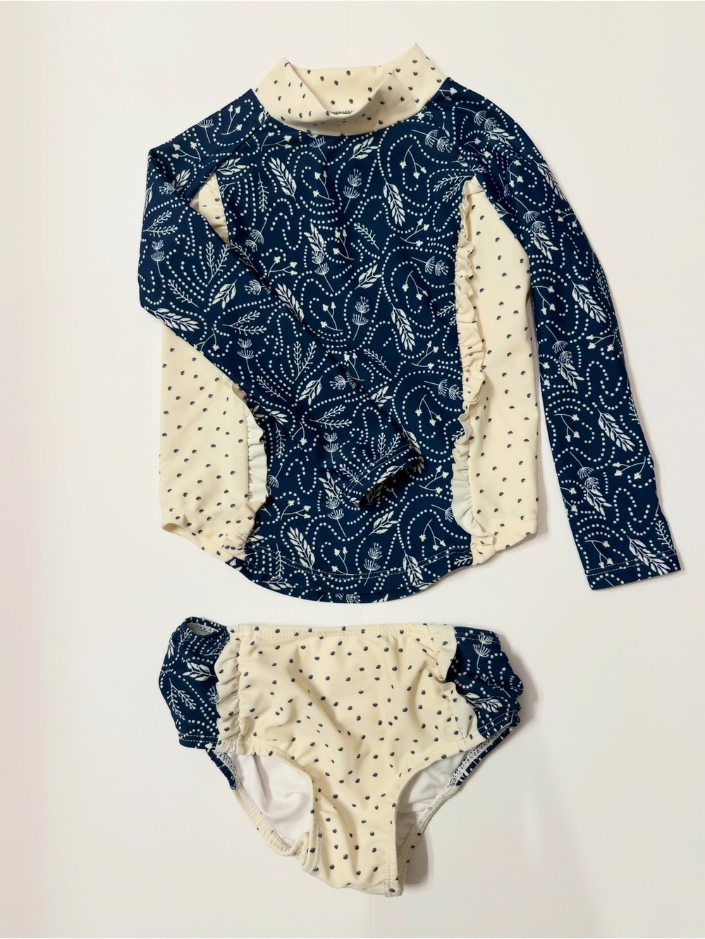 Jessica Simpson Navy and Cream Floral Vine Long Sleeve Rashguard Set